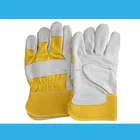 yellow full palm cow split leather welding hand work gloves with safety cuff