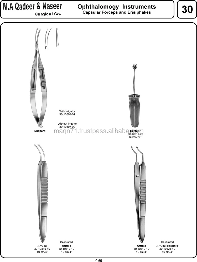 Oftalmología/ojo instrumentos Shepard capsular fórceps con irrigador/Arruga calibrado capsular fórceps dastoor erisiphakes