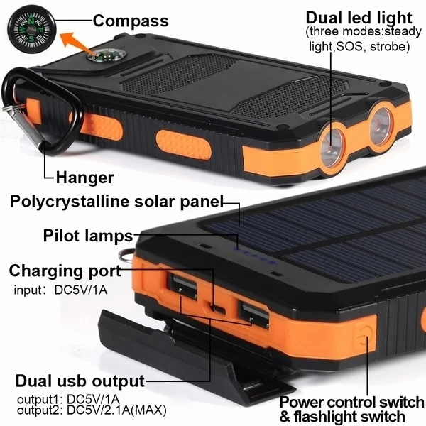 Solar Charger with Urgent Power Bank Compact Durable Waterproof Charges Cell Phone Power Bank While Outdoor Traveling - ANKUX.COM