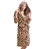High Quality Microfiber Fleece Hooded Women Leopard Print Bathrobes