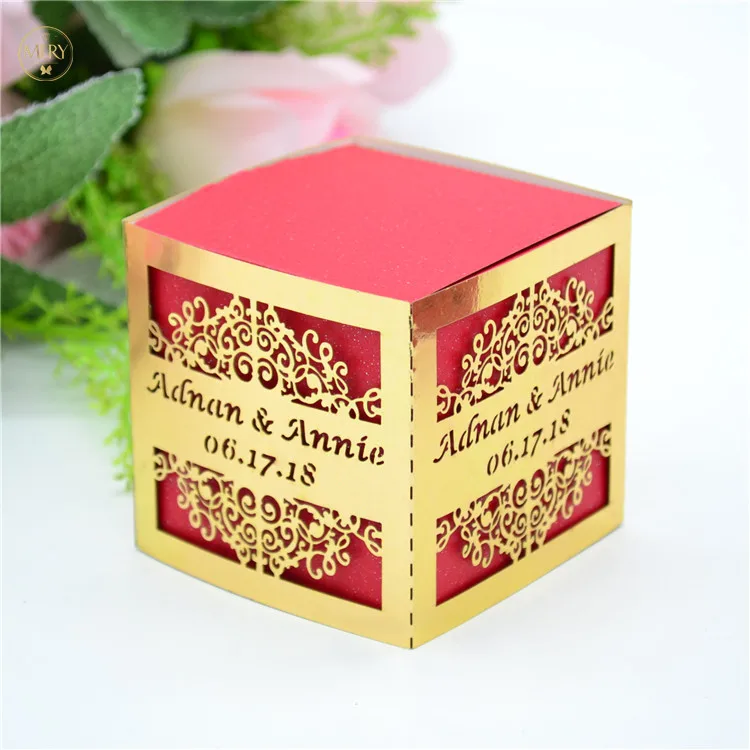 personalized laser cut pink silver cubic wedding gift box with