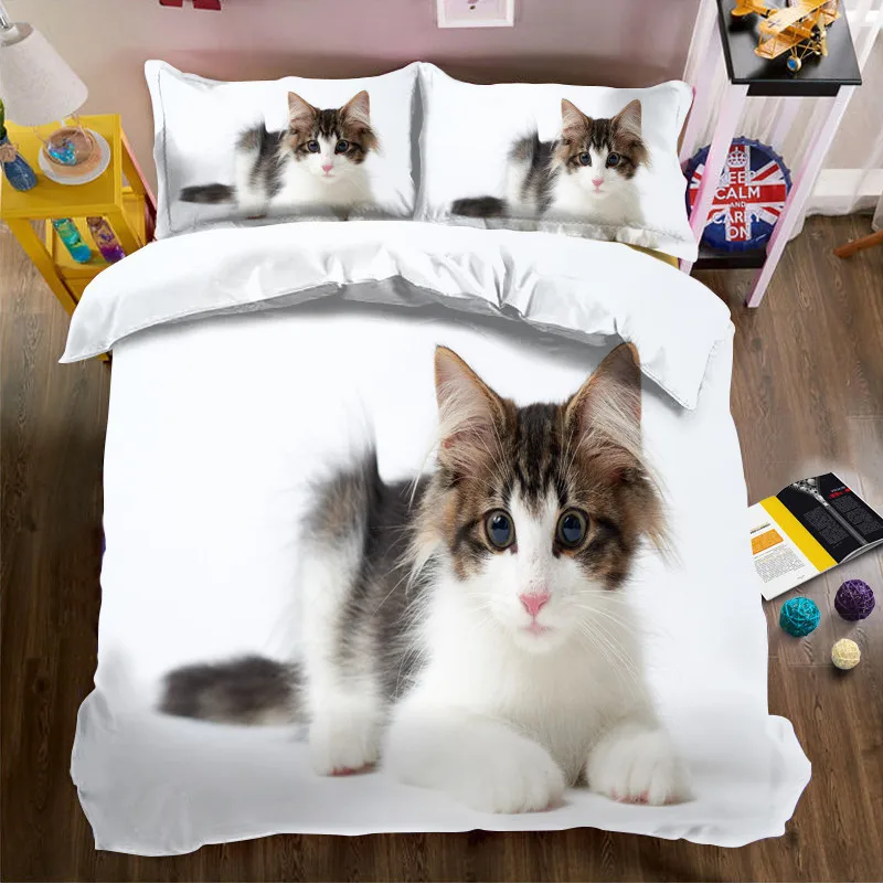 Morden 3d Bedding Set Black White Cat Quilt Cover Set King Queen