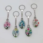 Beatiful preserved dried flower crystal glass keychain with led flashlight for gift
