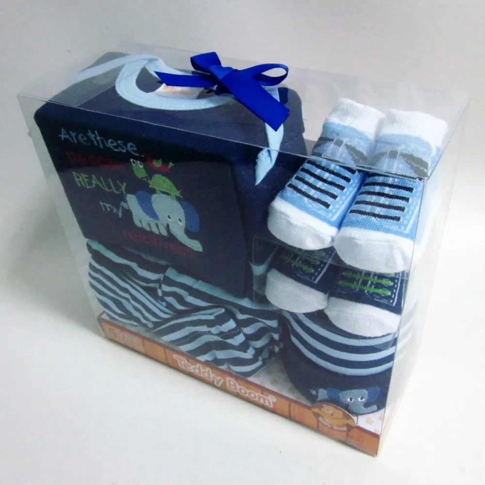 new born baby clothing 5pcs pvc gift set kids clothes wholesale