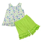 simple printed boutique girl clothing summer new design knit cotton kids clothing sets girls ruffle outfits