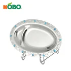 NOBO Colorful Luxury Indian Thai Cuisine Serving Dinner Plates Stainless Steel Oval Plate with Beaded Decoration
