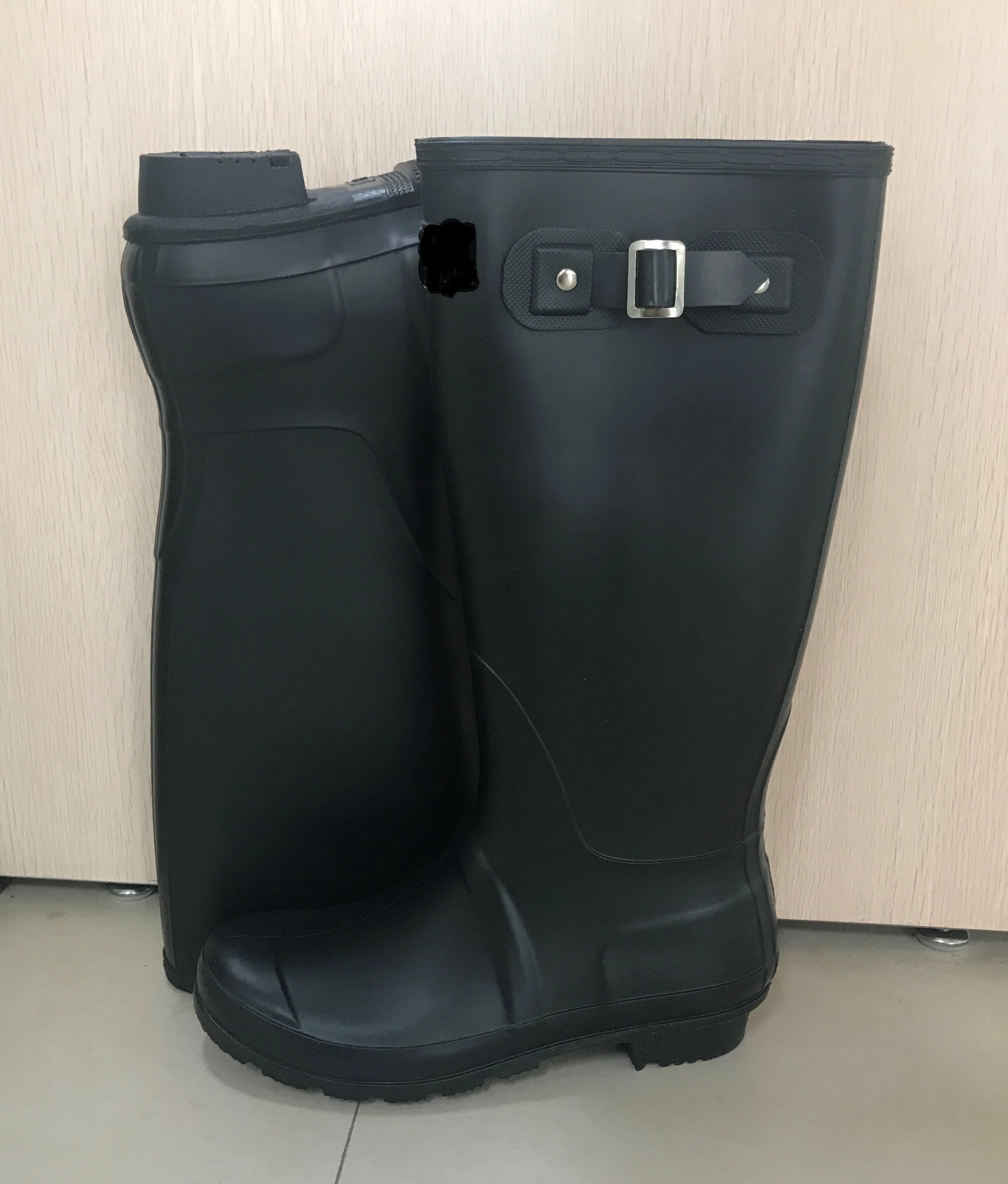 tall matte black rain boots