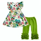 New arrival kids trendy clothing flower leaves dolphin sea horse girl boutique set