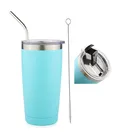 ravel Coffee Mug Set for Cold & Hot Drinks. Double Wall Stainless Steel Vacuum Tumbler with Splashproof Lids, Straws, Brush