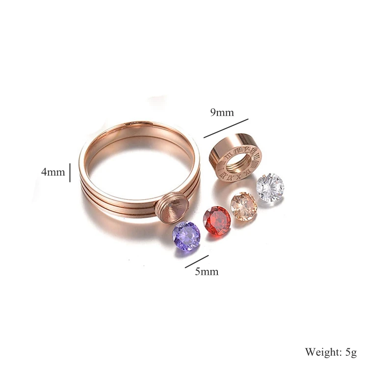 Custom Jewelry Roman Numerals Replaceable Zircon Screw Birthstone Ring