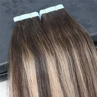 Raw Indian hair straight african american human tape hair extensions double drawn tape in extension large stock 22inch