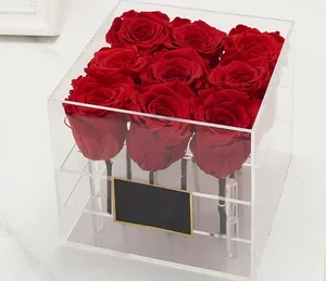 transparent acrylic flower gift box with 9 holes for fresh roses