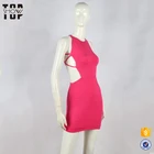 Bodycon fit double straps cross back hot pink dress woman
