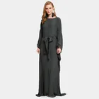 Muslim clothes women lace sleeve kaftan Black long dress kaftan with tie