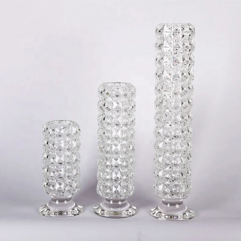 Pujiang Wholesale Tall Clear Crystal Flower Glass Vases For