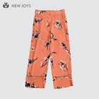 Excellent Quality Orange Cute Printing Elastic Waist Wide Leg Loose Casual Women's Pants