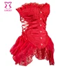 Corzzet Victorian Applique Red Skirted Corset Blouse Short Chiffon Party Dress Women Sexy Night Dress For Honeymoon Lingerie 6XL
