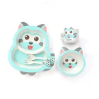 BPA Free Bamboo Fiber Kids Baby Tableware Children Dinnerware Set with Cutlery A007