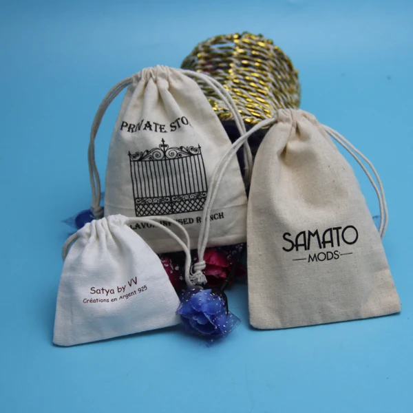 cute and cheap india cotton linen drawstring bag,printed muslin