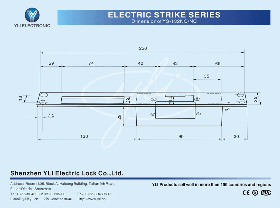 Fail Safe Short Plate Oblique Mouth Electric Door Strike YS -132NC
