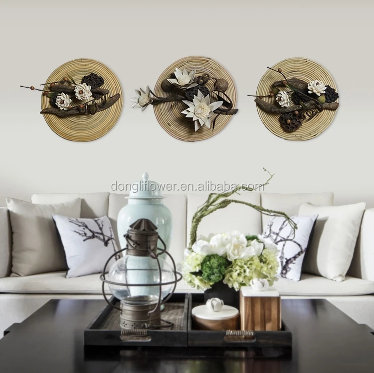 wood ratttan round flower creative unique crafts wall hanging