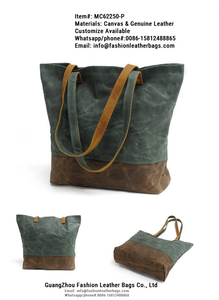 custom high quality waxed canvas tote bag with leather handle mc