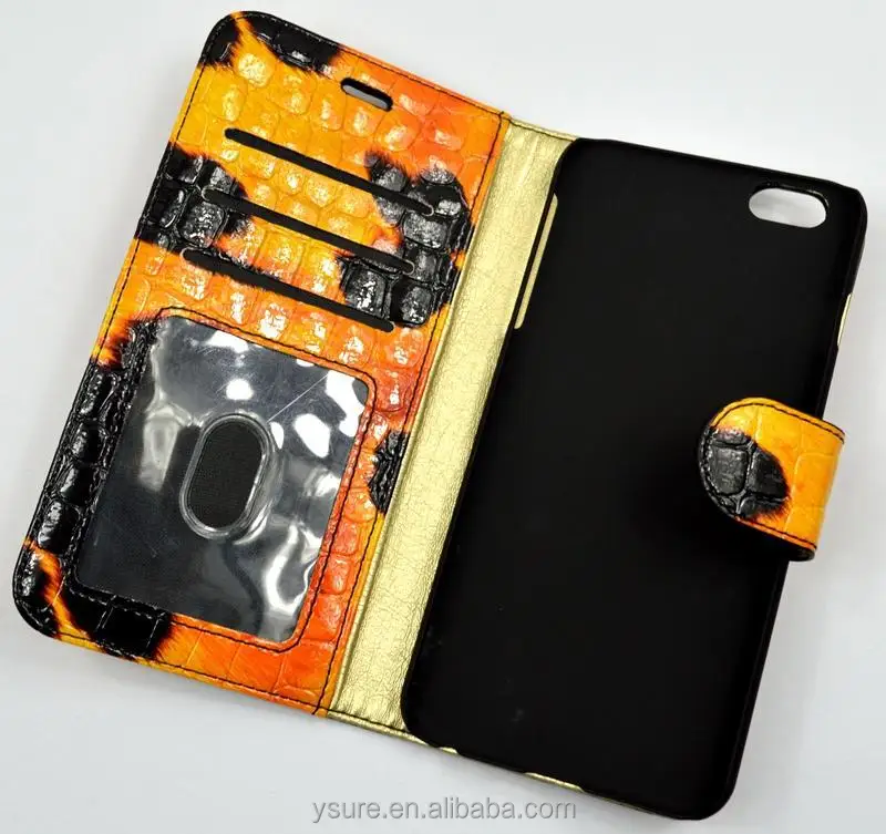 Yellow Crocodile Pattern Top Grade Flip Wallet Leather Phone Case For LG G Flex 2 With Plaid Pattern Lining