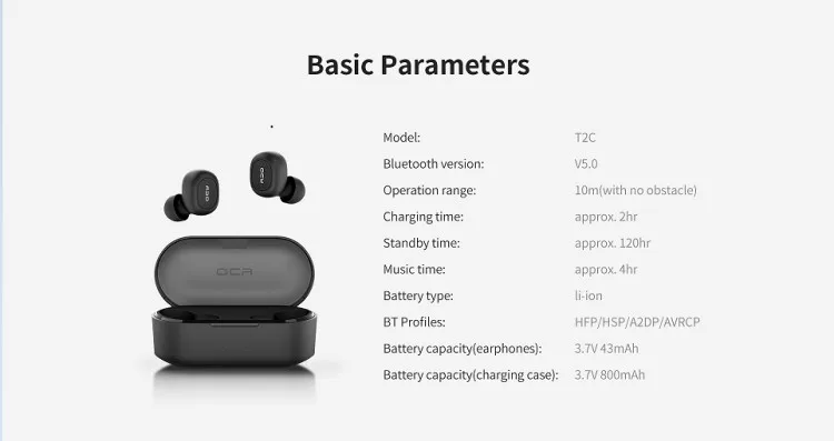 QCY QS2 TWS Bluetooth V5.0 Hoofdtelefoon 3D Stereo Sport Draadloze Koptelefoon met Dual Microfoon QCY T2C - ANKUX.COM