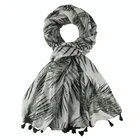Top Sale knitted shawl voile polyester grass print scarf with tassels for ladies