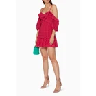 Lady Sling Dress Puff Sleeve Pleated Back Girl Red Mini Dress Women Sexy Clothing