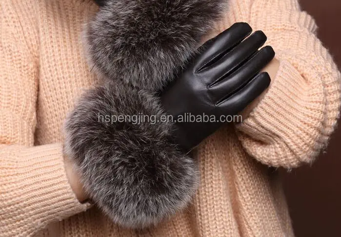 黒狐の毛皮の手の手袋で、 羊の皮仕入れ・メーカー・工場