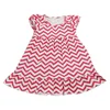 100% cotton white and red chevron printed girls' summer dress short sleeve girls' elegant dress kids' ruffle clothing