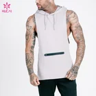 Blank high quality gym fitness muscle fit sleeveless custom pullover hoodies with hidden pocket