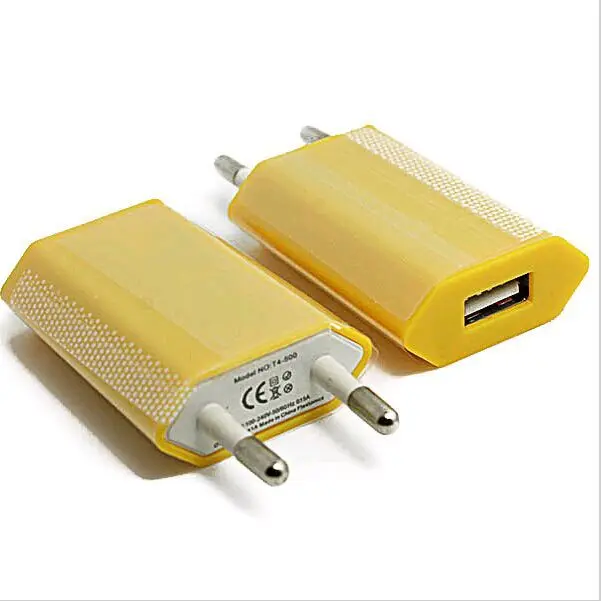 High Quality 5V 1A EU Plug AC Travel USB Wall Charger for iPod for iPhone 3GS 4G 4S 5 Cell Phones Adapter (Yellow ) 1pcs/lot