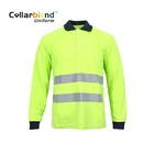 Hi Vis safety quick dry fluorescent yellow long sleeve reflective polo t shirt for security uniform