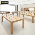 Custom Design Wood Veneer Apple Retail Phone Display Table Apple Store Furniture