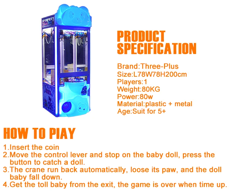 Threeplus Skill Toy Claw Crane Machine Game Machine for Sale