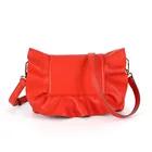 Elegant red genuine leather flounce women shoulder bag