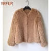 FF023 Women Classic Style V-neck Hand Knit Basic Jacket High End Faux Fur