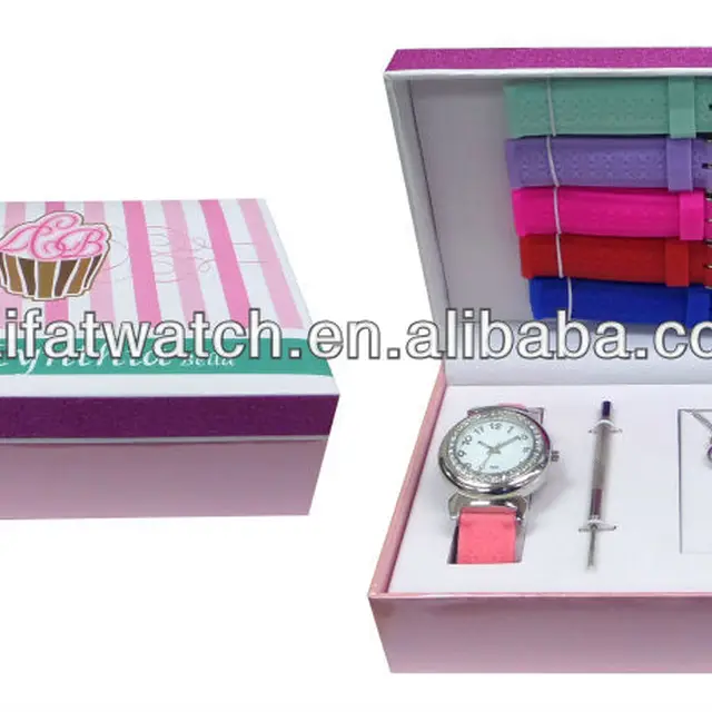 2014 new ladies interchangeable silicon strap watch gift set