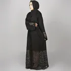 OEM New Arrival Muslim Kimono Abaya Free Size Islamic Clothing Black Lace Front Open Dubai Abaya