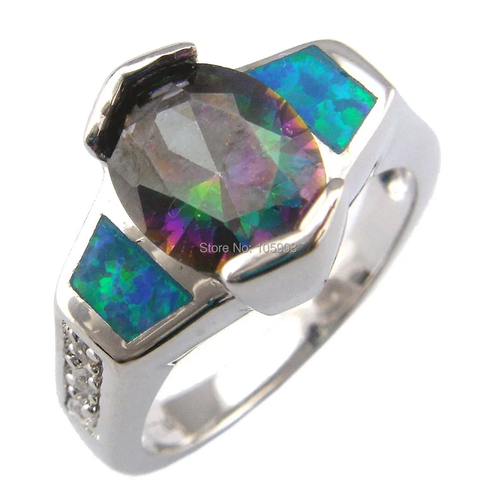 fashion opal rings with Mystic rainbow stone mexico fire opal rings OR095A
