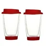 Hot Selling Double Wall Borosilicate Glass Juice Tea Coffee Mug with Lid