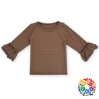 Clothing Suppliers For Boutiques Long Sleeves Ruffle Knit Cotton Shirts Baby Girl Clothing Wholesale Blank T Shirts