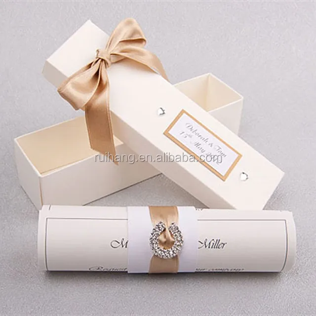 gorgeous & elegant white scroll wedding invitation card with