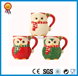 beautiful owl shape embossed ceramic mug christmas owl mug