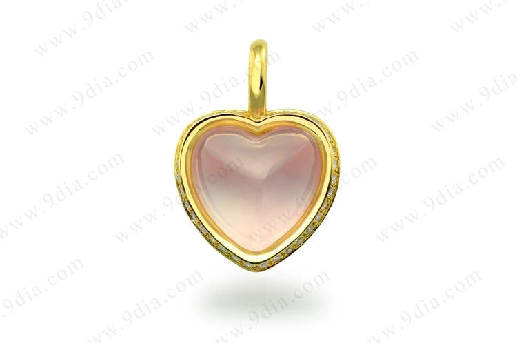 Jewelry Wholesale China New Arrival Rose Quartz Gemstone Jewelry Pendant Necklace 14K Gold Heart Gemstone Pendant