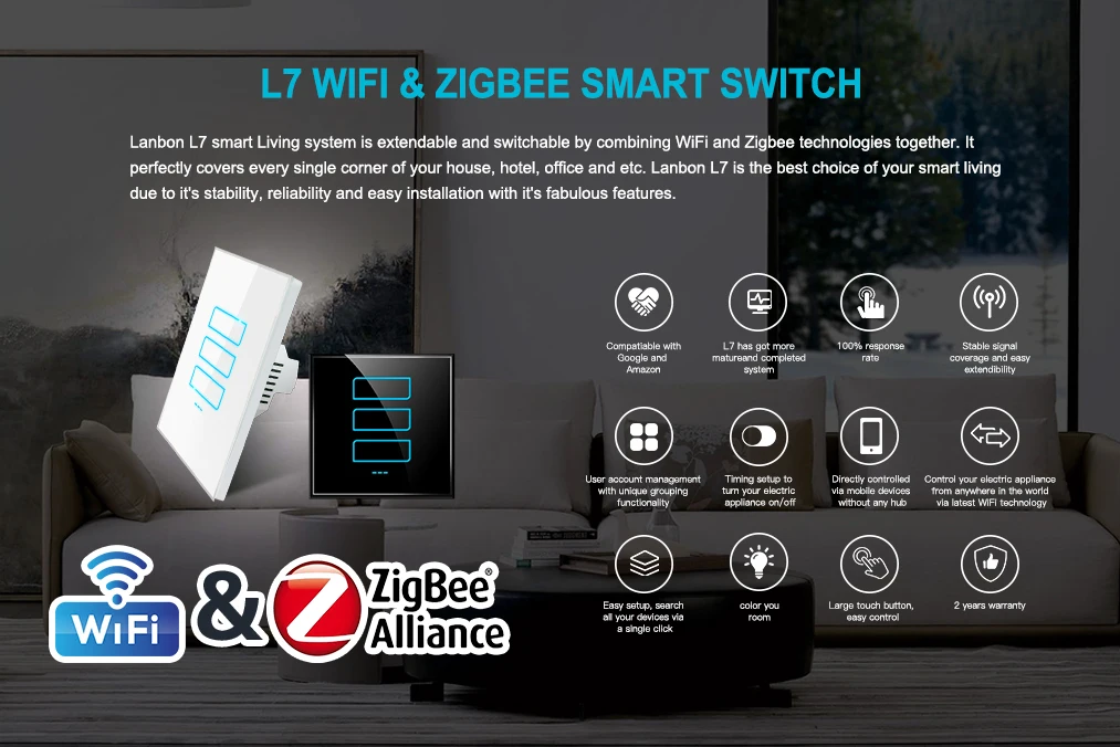 Alexa google home compatible 100-250V remote control wifi zigbee light switches - ANKUX.COM