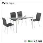 New style wholesale 8-10mm tempered glass dinning table wood grain steel leg