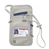 White Fabric RFID Blocking Travel Visa Passport Card Holder Zipper Bag With Adjustable Strap And Clear PVC Badge ID Card Pocket